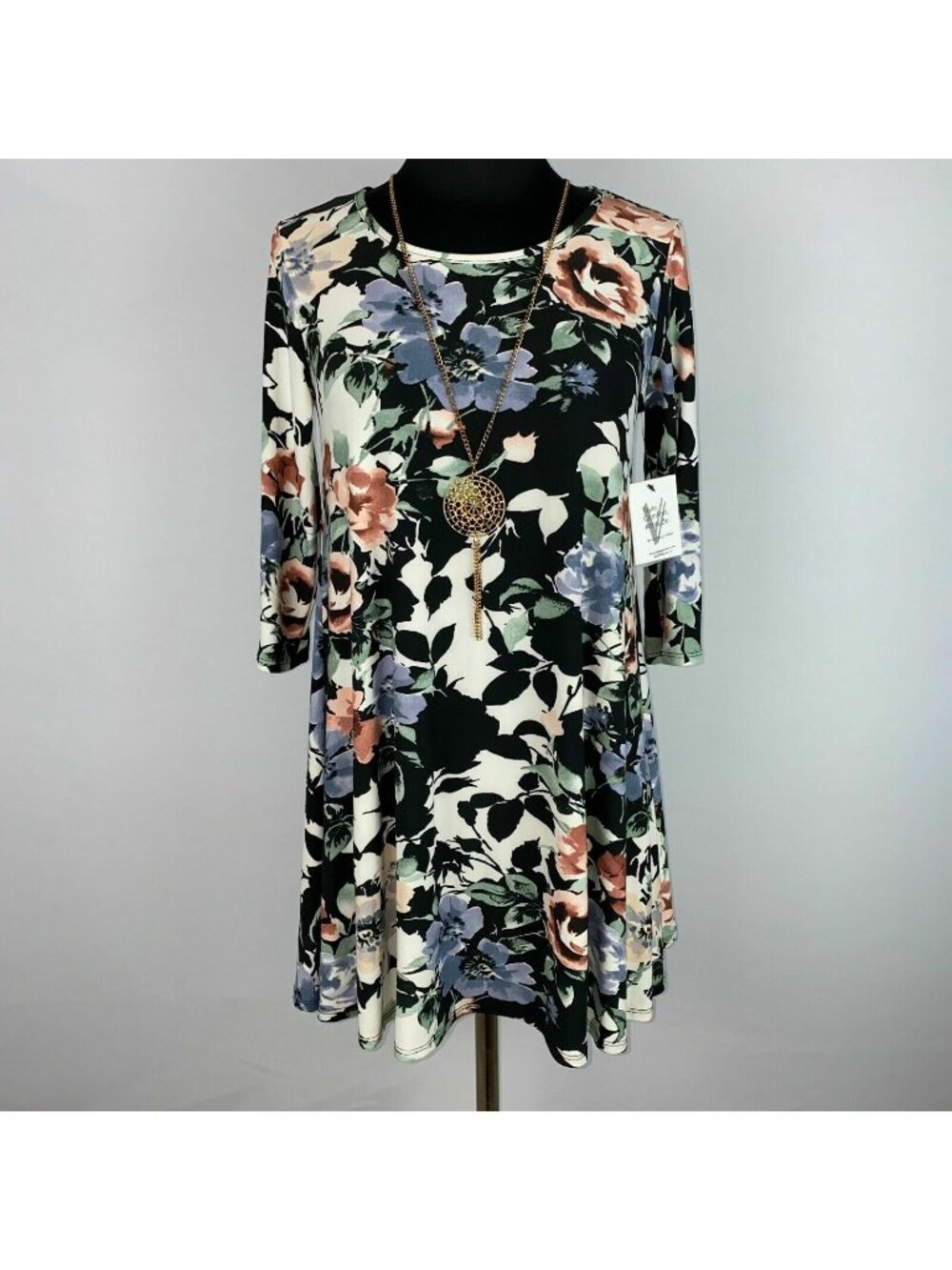 Vibe Sportswear T-Shirt Juniors S Tunic Floral Flowy Swing Detachable Necklace